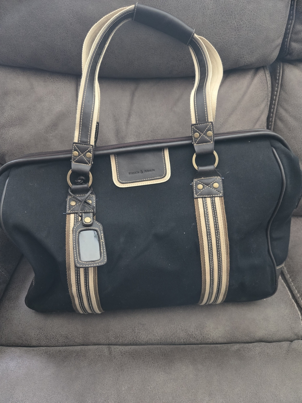Vintage Frankie & Johnnie Brown Travel Luggage Canvas Weekender Duffle Bag W Tag